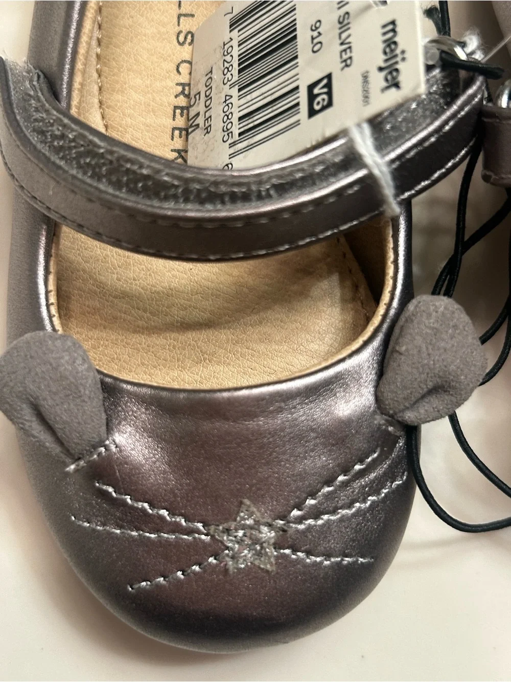 NWT-Little Girls Falls Creek Silver Mary Jane With Kitten Face Dress Shoes
